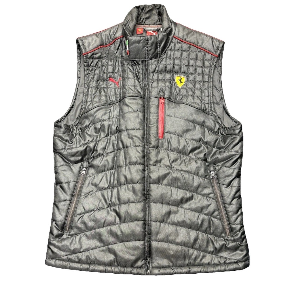 Puma Scuderia Ferrari Vest Men's XL Gray Puffer Full Zip F1 Racing Cars‎ Logo